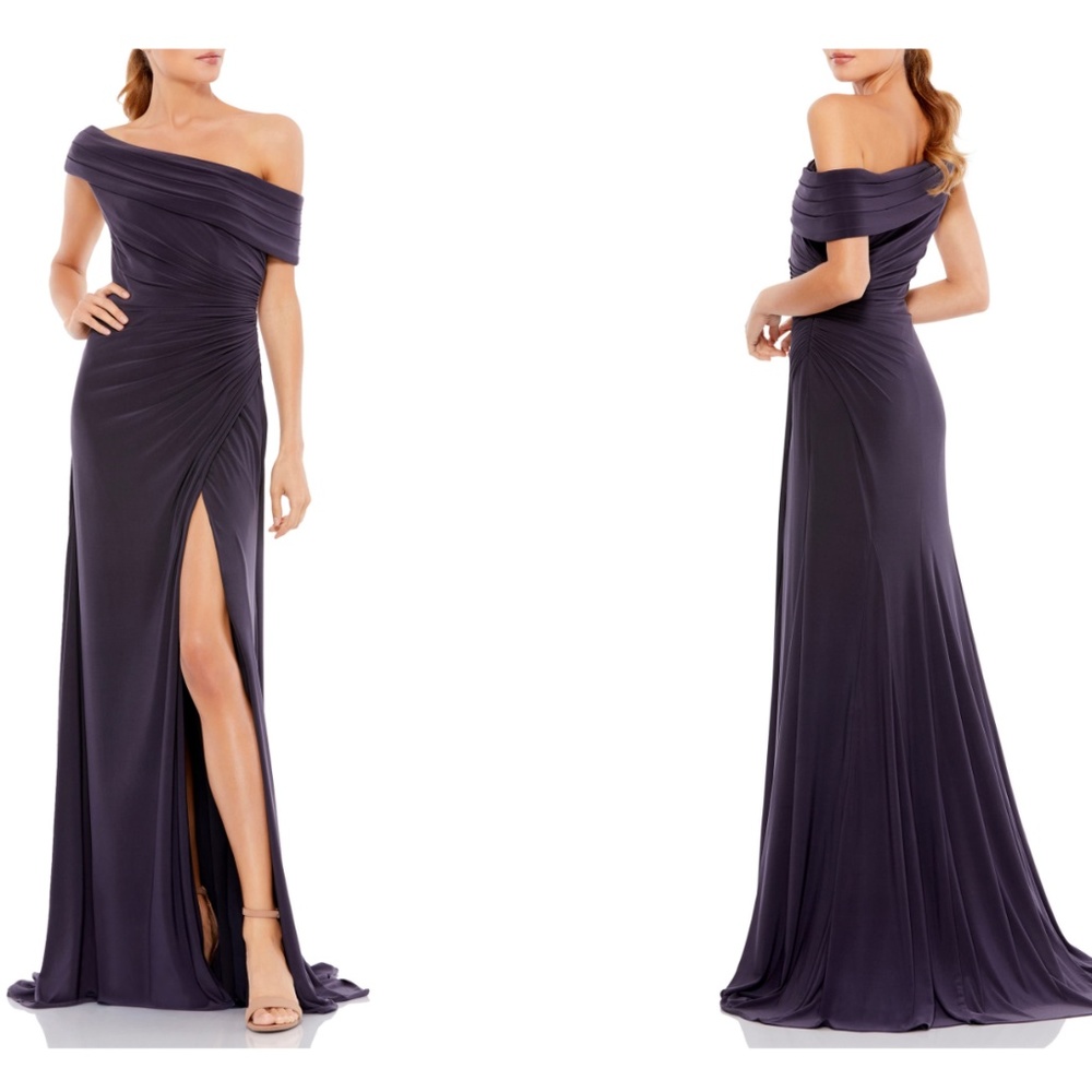 Ruched One-Shoulder Trumpet Gown